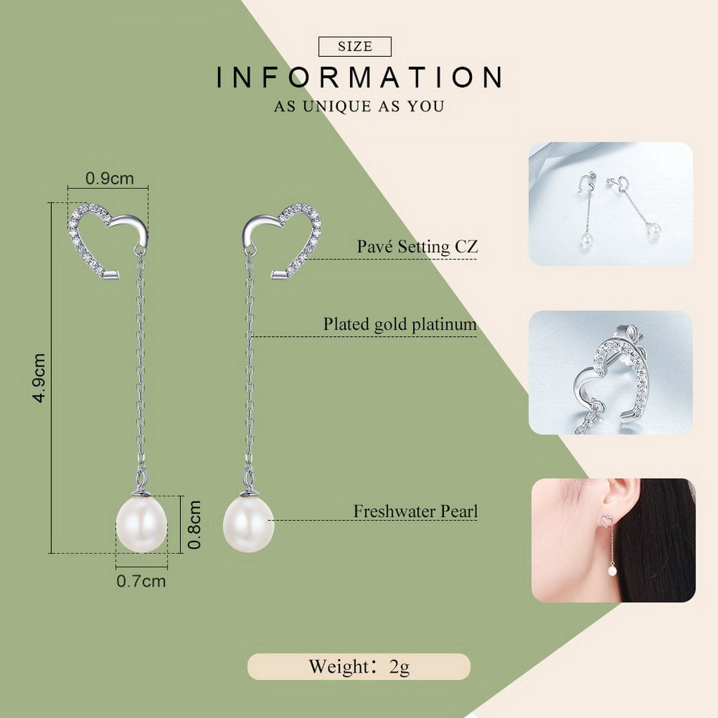 PAHALA 925 Sterling Silver Sparking Heart With Crystals Party Wedding Drop Earrings