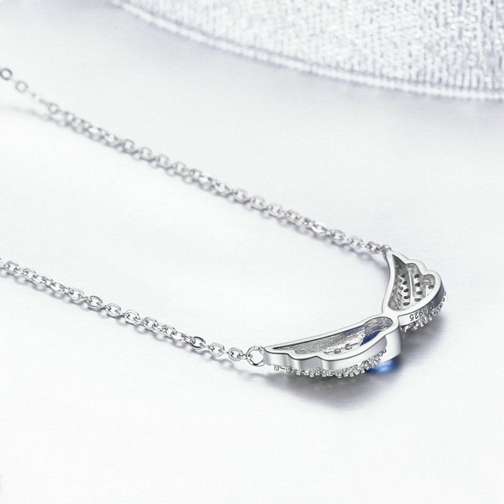 PAHALA 925 Sterling Silver Blue Crystals Wings Clear CZ Pendant Necklace