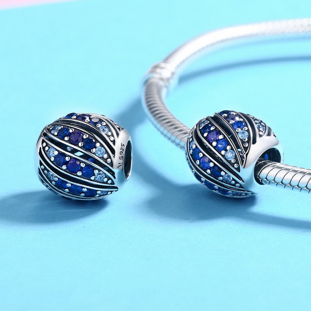 PAHALA 925 Sterling Silver Peacock Blue Crystals Charm Bead