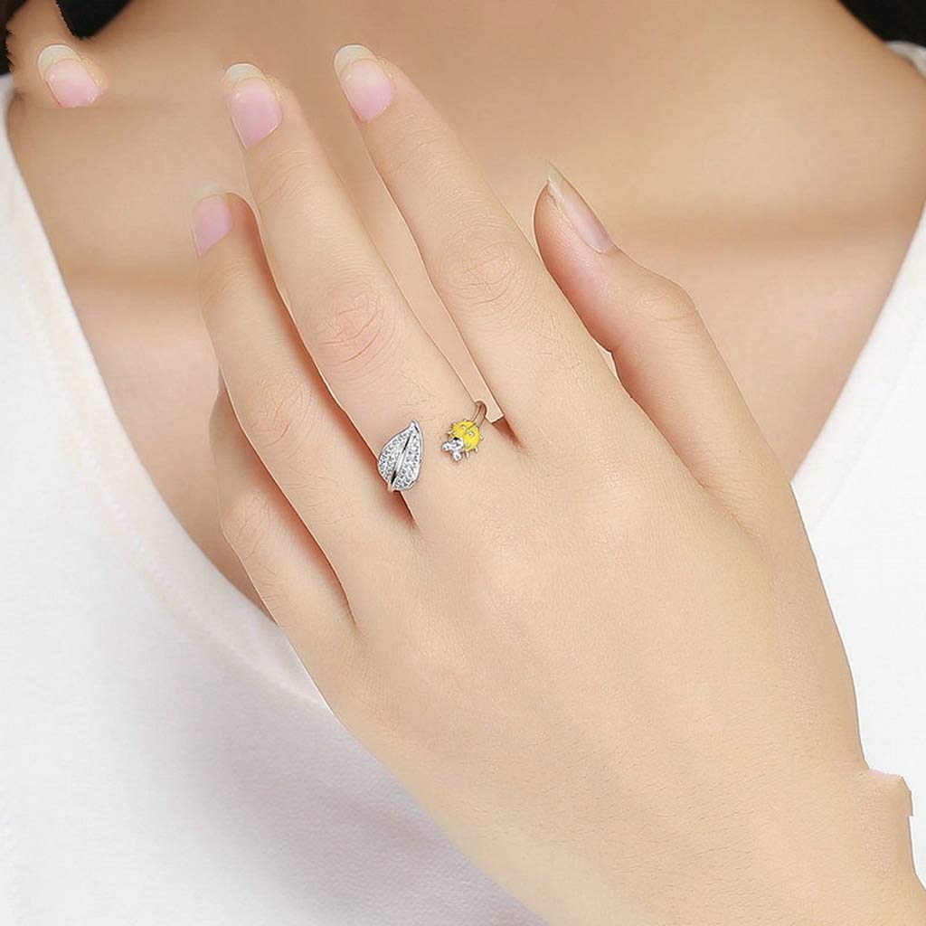 PAHALA 925 Strling Silver Yellow Ladybug Crystals Finger Weeding Party Ring