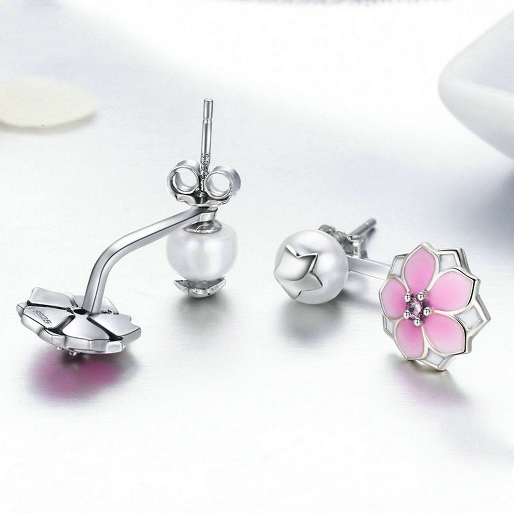 PAHALA 925 Sterling Silver Bloom Cerise Enamel Party Wedding Stud Earring