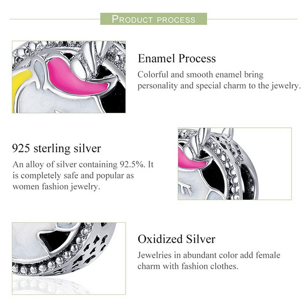 PAHALA 925 Sterling Silver Colorful Unicorn Enamel Charm Bead