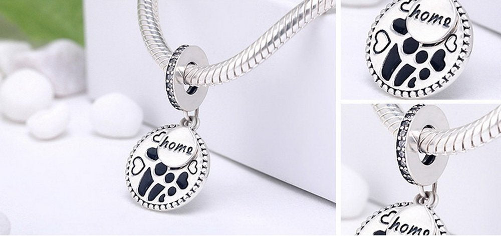 PAHALA 925 Strling Silver Engave Love Home Family Charms Fit Bracelets Necklace