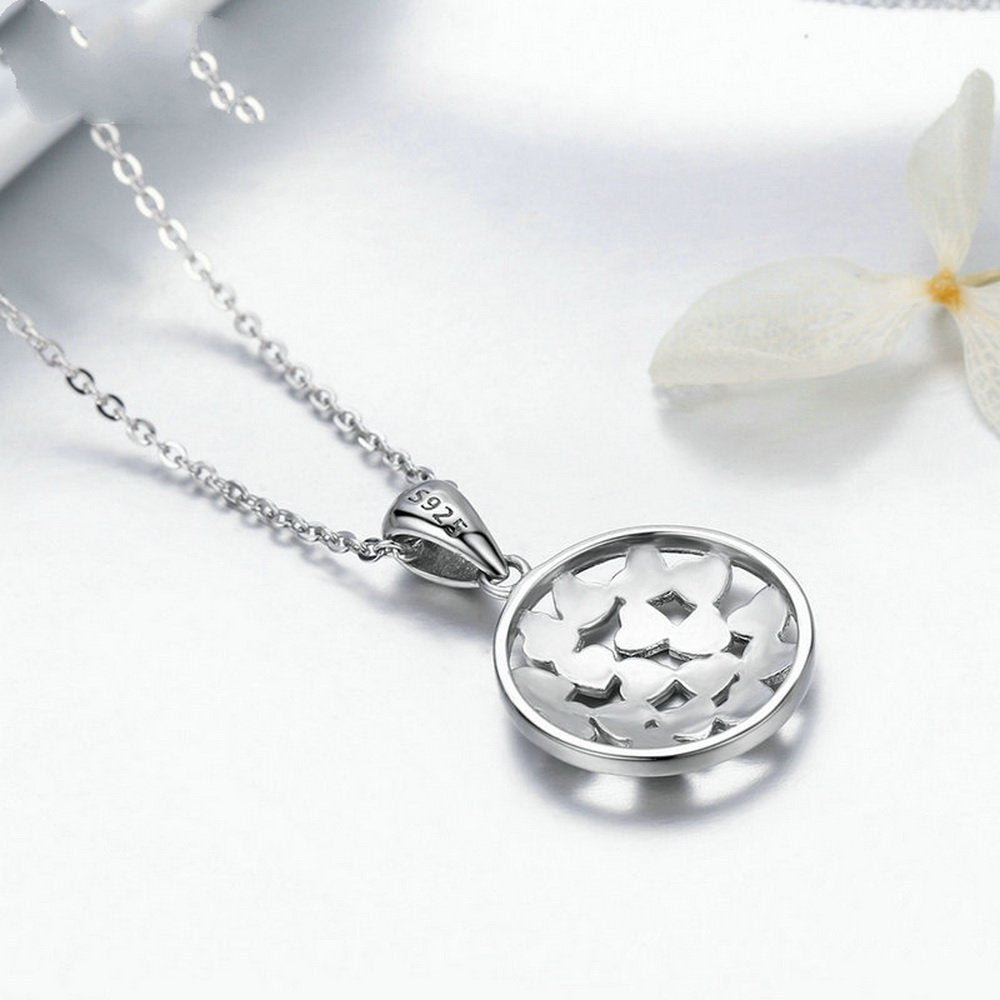PAHALA 925 Sterling Silver Love Flowers Clear CZ Pendant Necklace