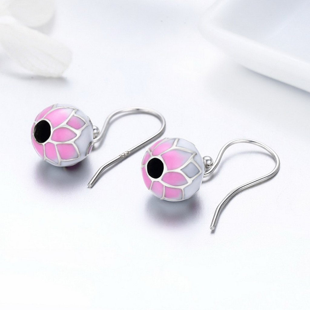 PAHALA 925 Sterling Silver Pink Enamel Flowers Drop Earrings