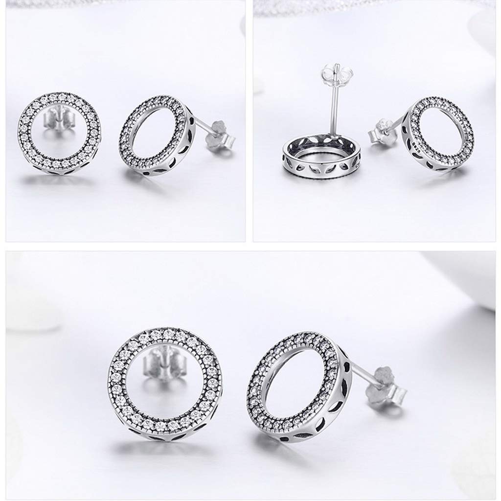 PAHALA 925 Sterling Silver Luminous Round Circle With Crystals Stud Earrings