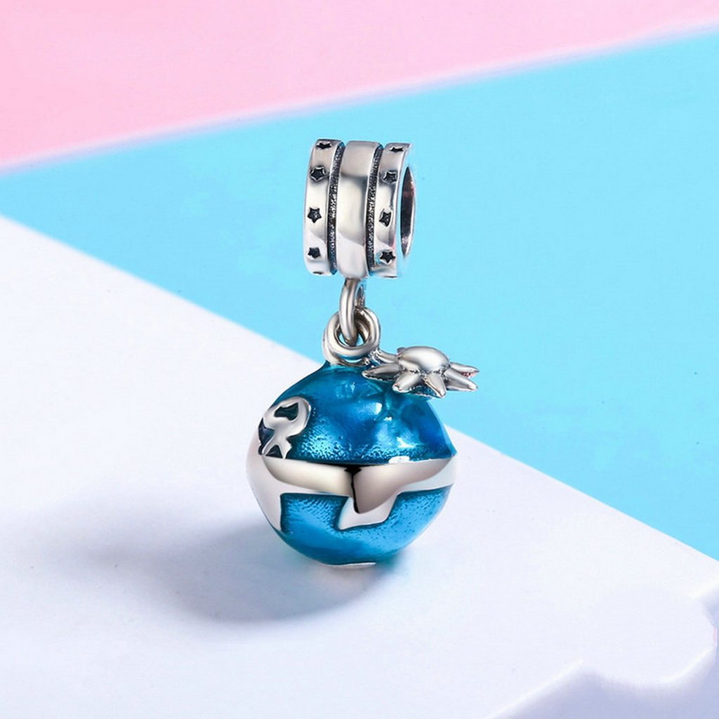 PAHALA 925 Sterling Silver Planet Blue Enamel Crystals Pendant Charm Bead