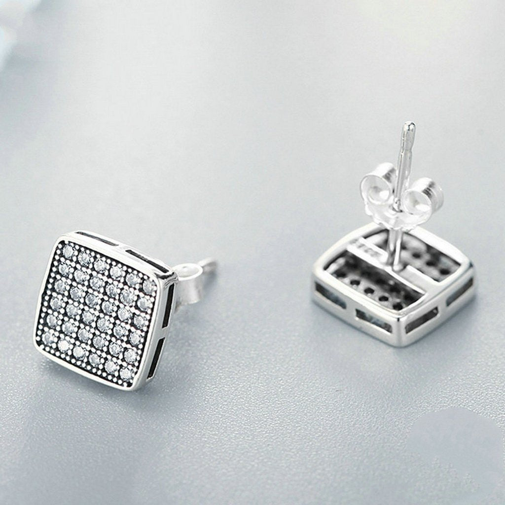 PAHALA 925 Sterling Silver Crystals Classic Square Party Wedding Stud Earring