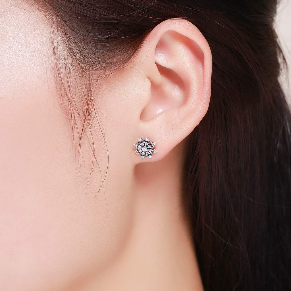 PAHALA 925 Sterling Silver Romantic Snowflake Luminous Crystal Stud Earrings