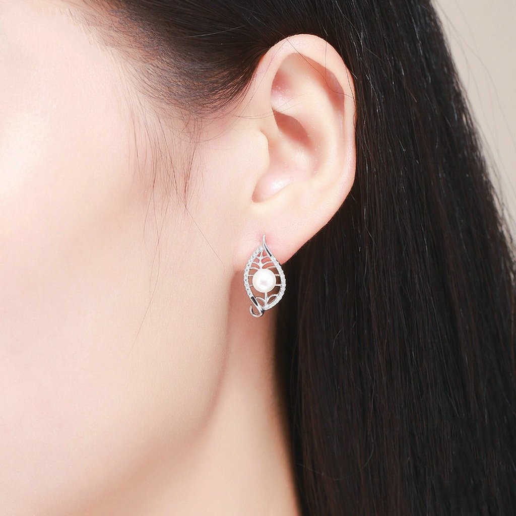 PAHALA 925 Sterling Silver Leaves Love Crystals Party Wedding Stud Earrings