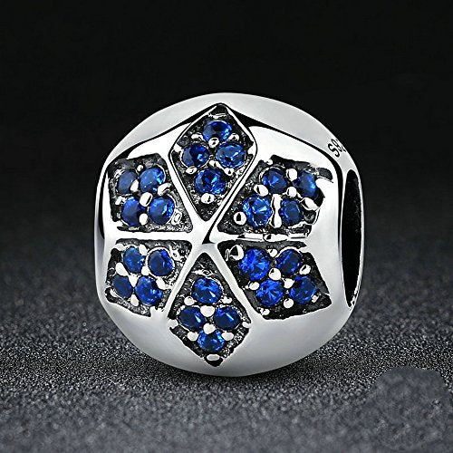 PAHALA 925 Strling Silver Blue Crystals Flower Charms Pendant Fit Bracelets Necklace