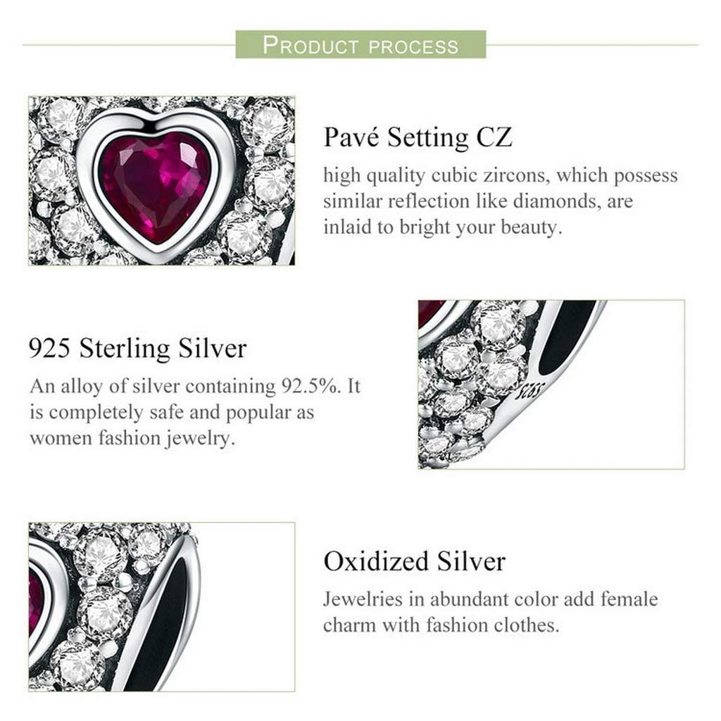 PAHALA 925 Strling Silver Only You Red Heart with Crystals Charms Charm