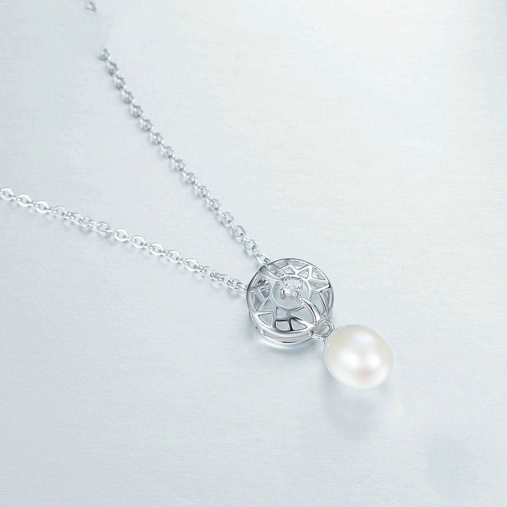 PAHALA 925 Sterling Silver Shimmering Openwork with Freshwater Pearl Pendant Necklace