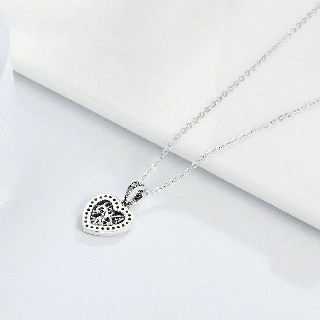 PAHALA 925 Sterling Silver Rhyme of Tree Heart with Crystals Clear CZ Pendant Necklace