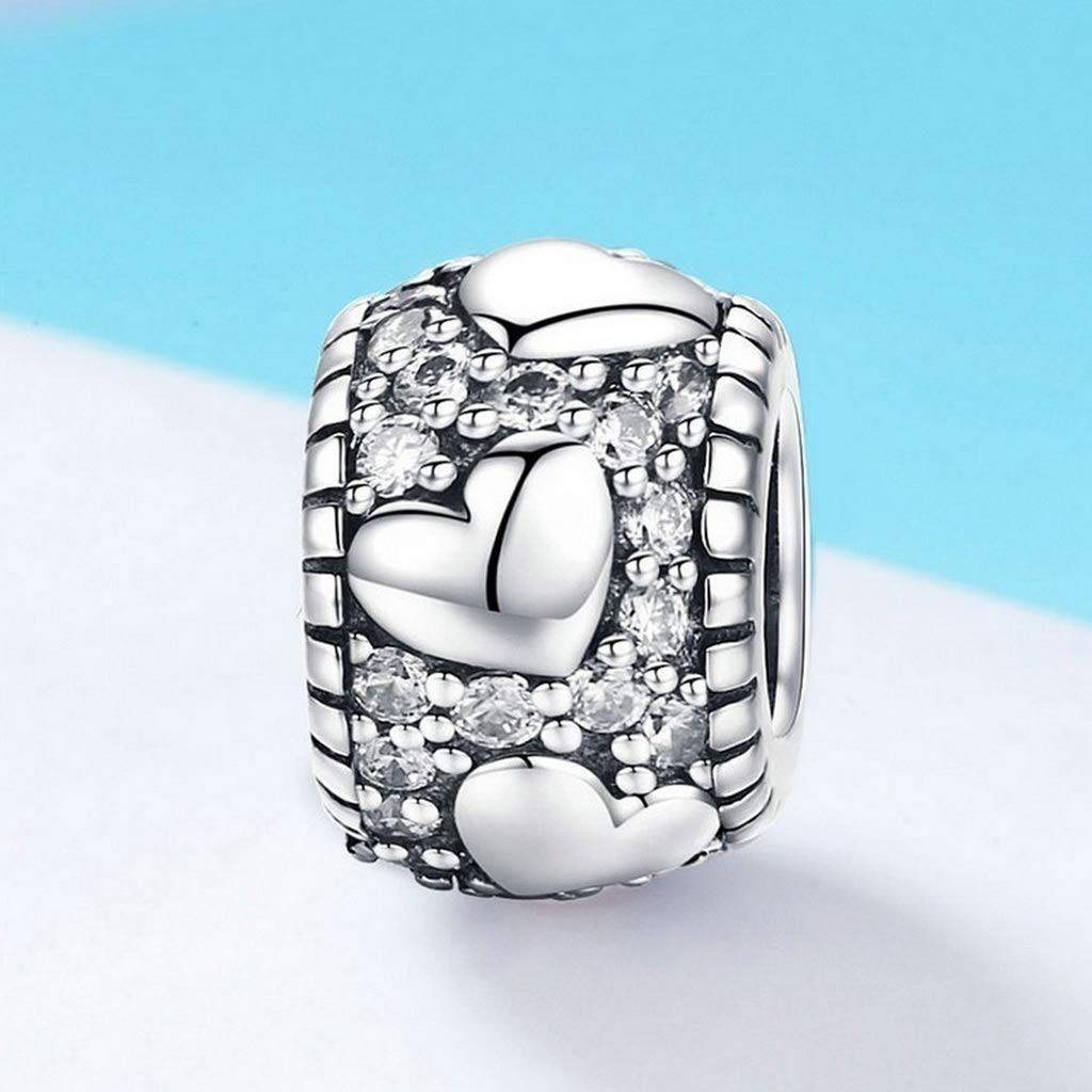 PAHALA 925 Strling Silver Dazzling Heart Shape with Crystals Charm Bead