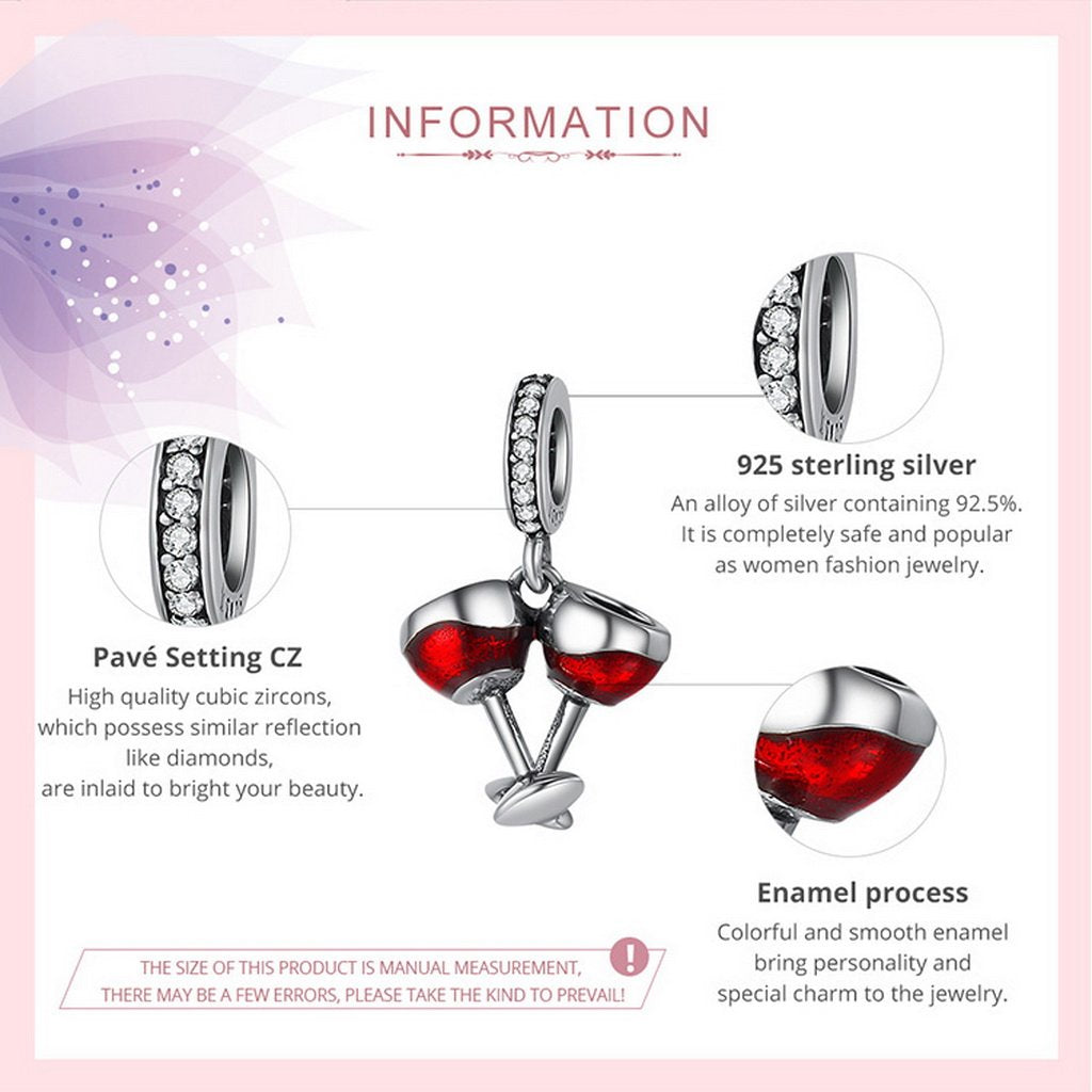 PAHALA 925 Sterling Silver Love Couple Beer Red Enamel Charm Bead