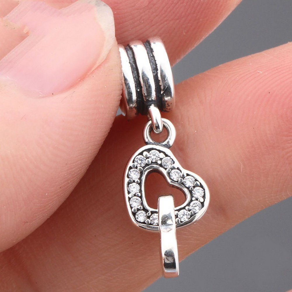 PAHALA 925 Strling Silver Romantic Heart Love Rose Charms Pendant Fit Bracelets Necklace