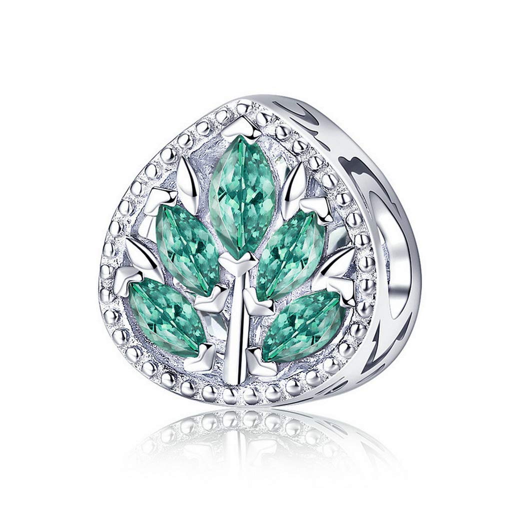 PAHALA 925 Strling Silver Tree Leaves Green Crystals Charm