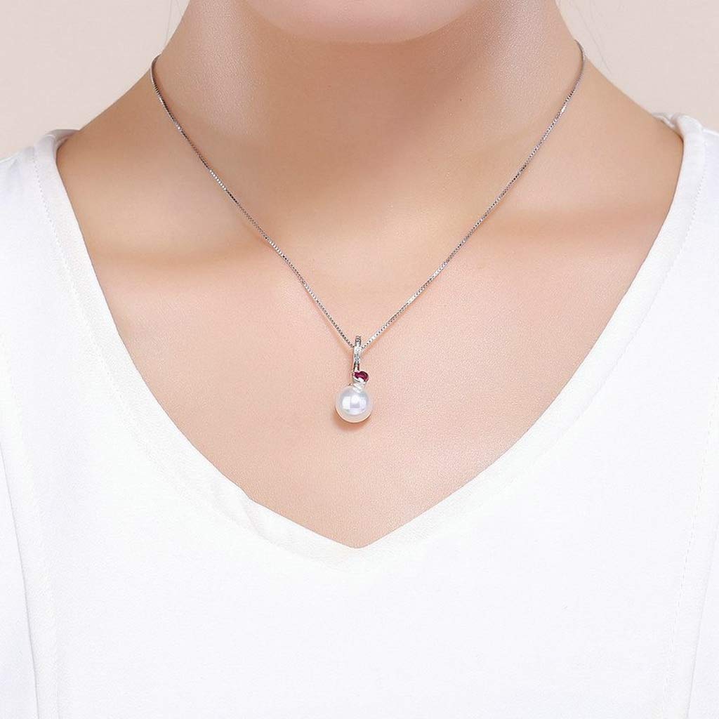 PAHALA 925 Strling Silver Pearl Heart Red Crystal Pendant Charm Bead