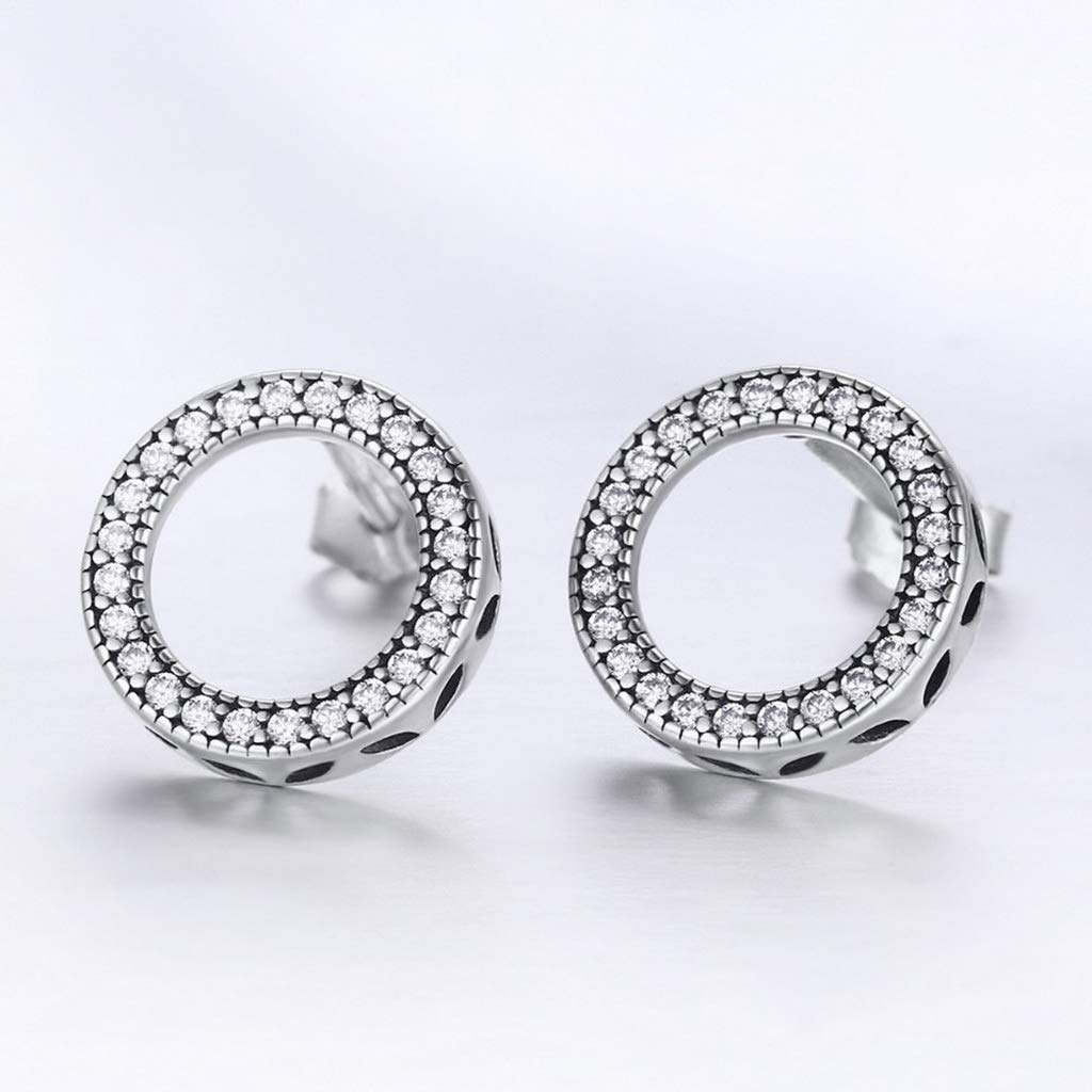 PAHALA 925 Sterling Silver Luminous Round Circle With Crystals Stud Earrings