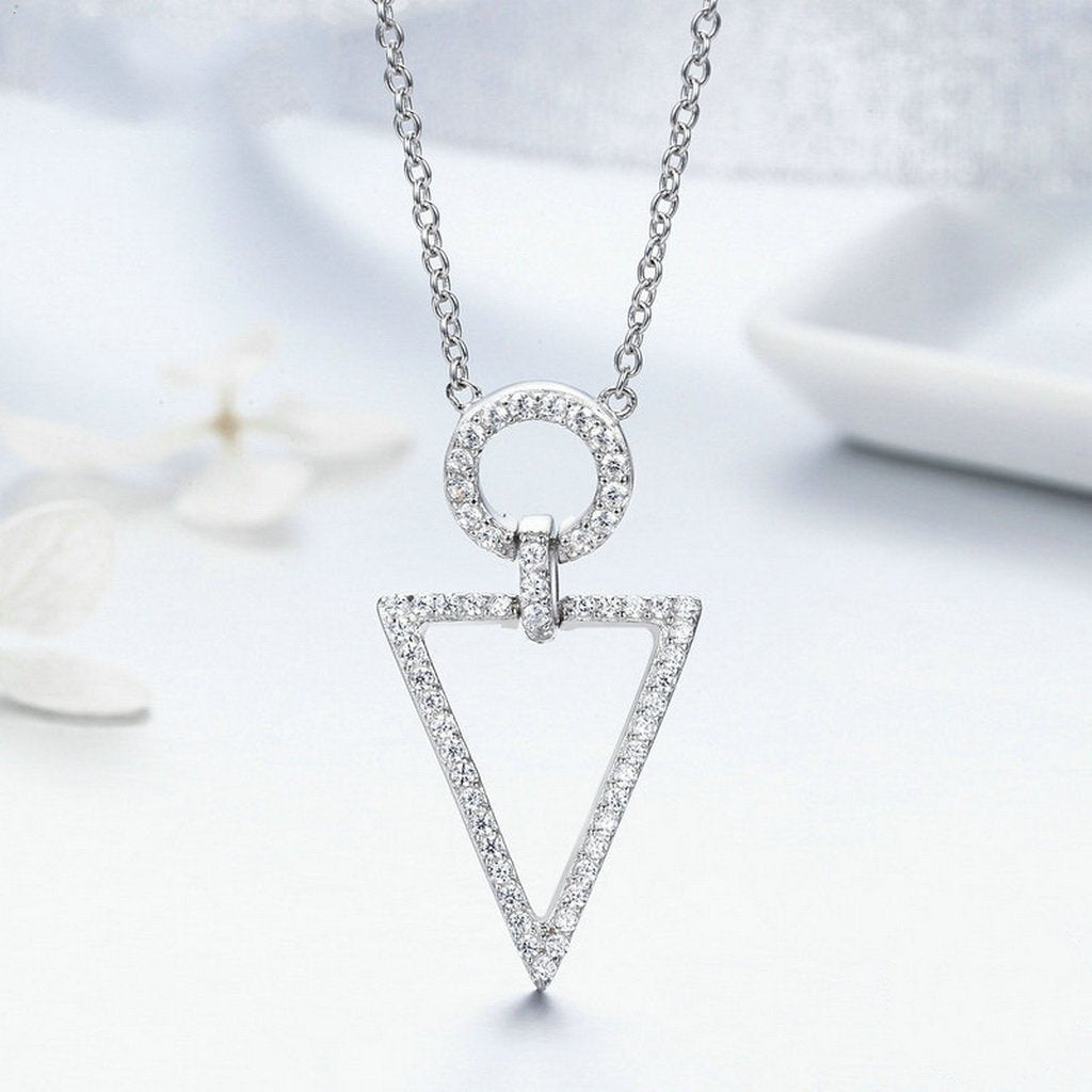 PAHALA 925 Sterling Silver Luxuriant Geometric with Crystals Pendant Necklace