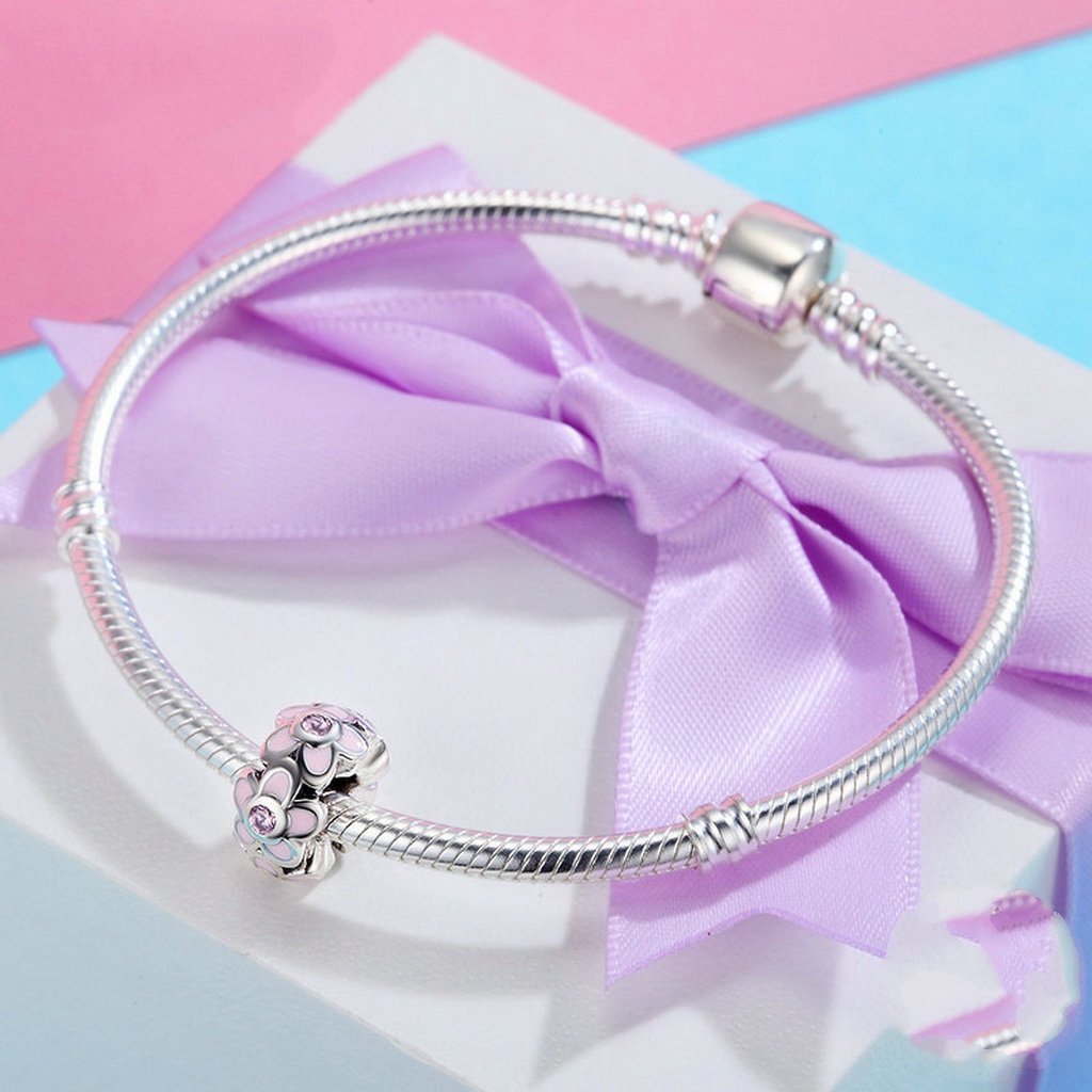 PAHALA 925 Sterling Silver Pink Flower Circus with Enamel Charm Bead