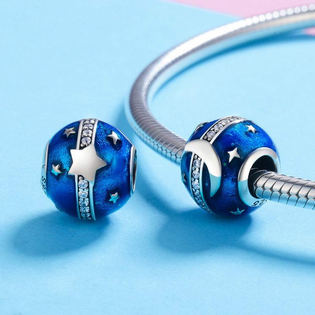 PAHALA 925 Strling Silver Blue Enamel Star and Moon Charms Charm