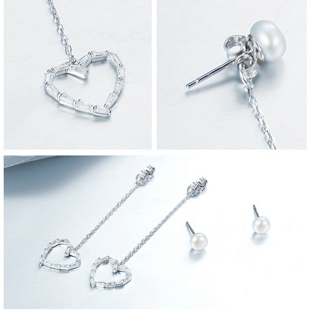 PAHALA 925 Sterling Silver Danceing Heart With FreshwaterPearl Party Wedding Drop Earrings