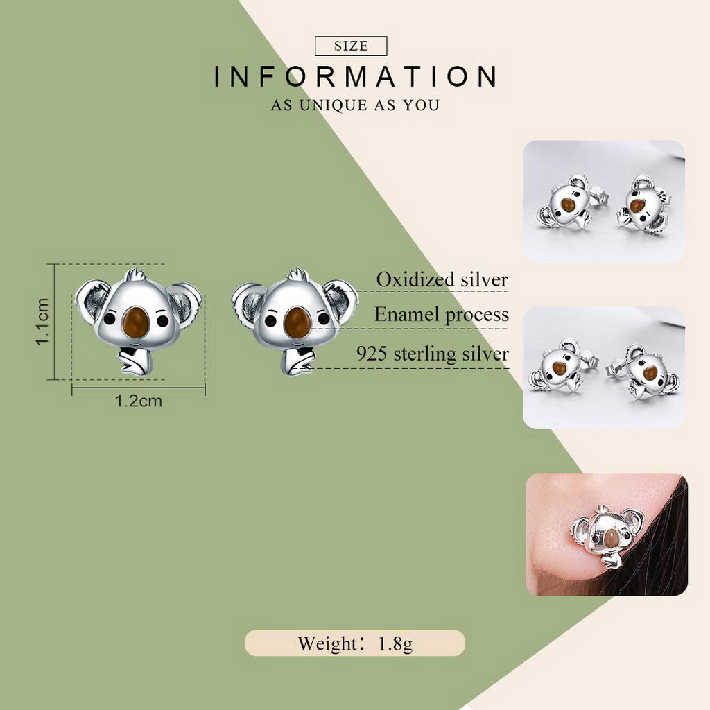 PAHALA 925 Sterling Silver Cute Koala Bear Stud Earrings