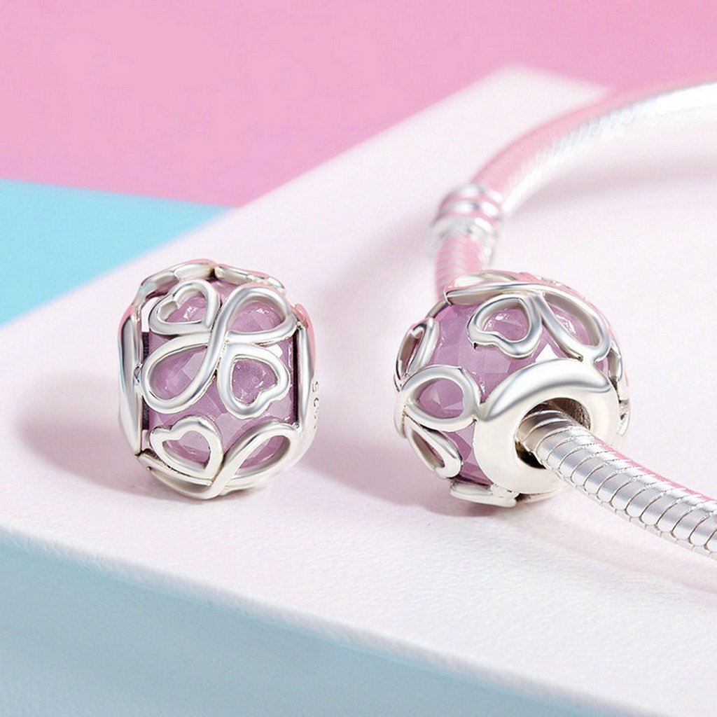 PAHALA 925 Sterling Silver Endless Love Pink Crystal Charm Bead Fit Bracelet