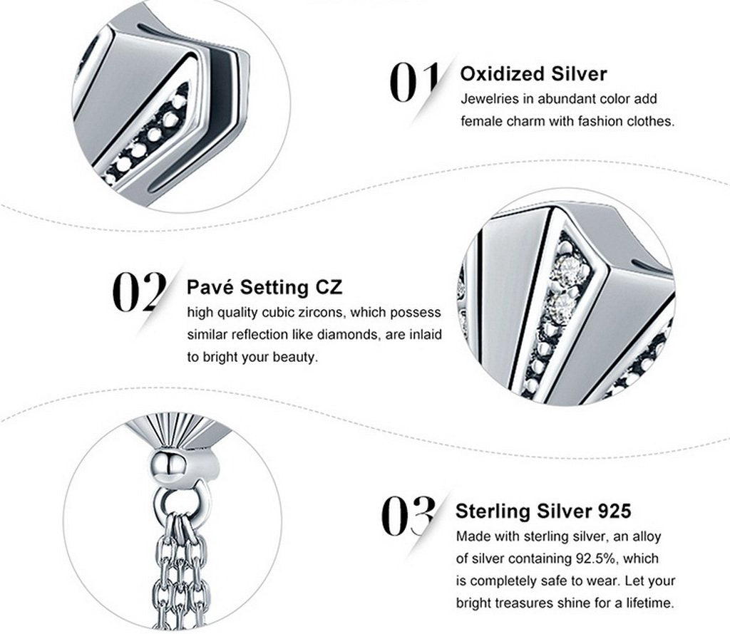 PAHALA 925 Sterling Silver Fan Melody with Crystals Charms Fit Bracelets Necklace