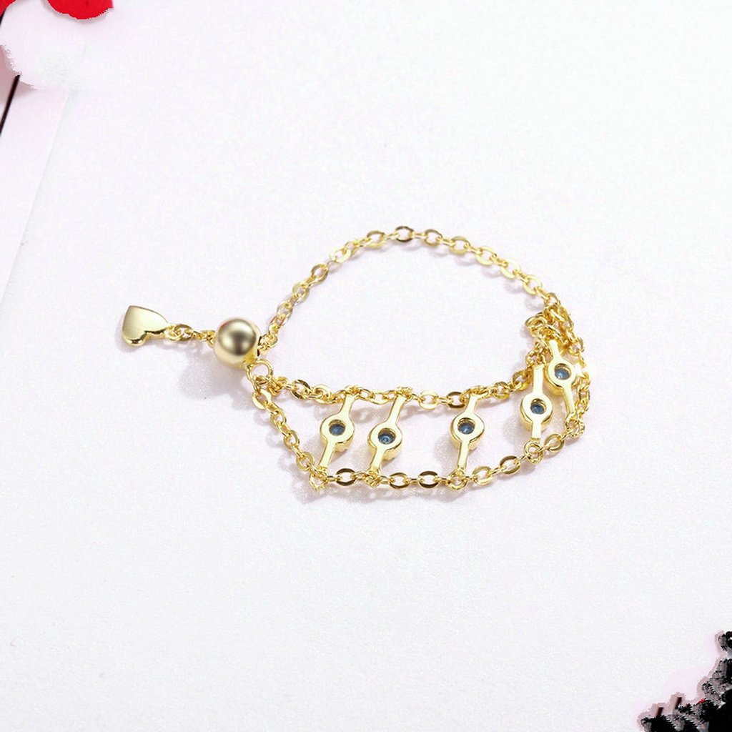 PAHALA 925 Strling Silver Gold Tassel Chain Weeding Party Band Ring