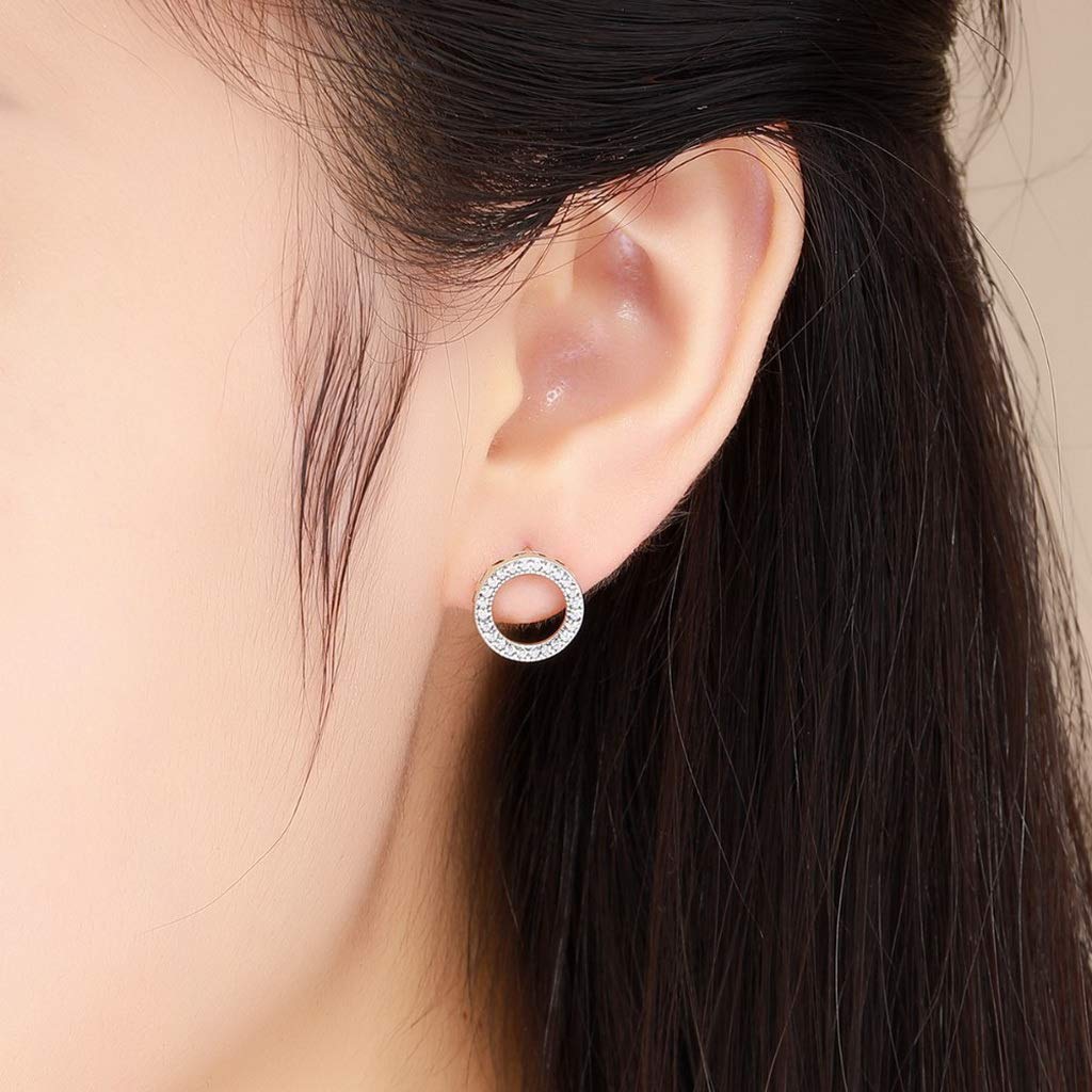 PAHALA 925 Sterling Silver Luminous Round Circle With Crystals Stud Earrings
