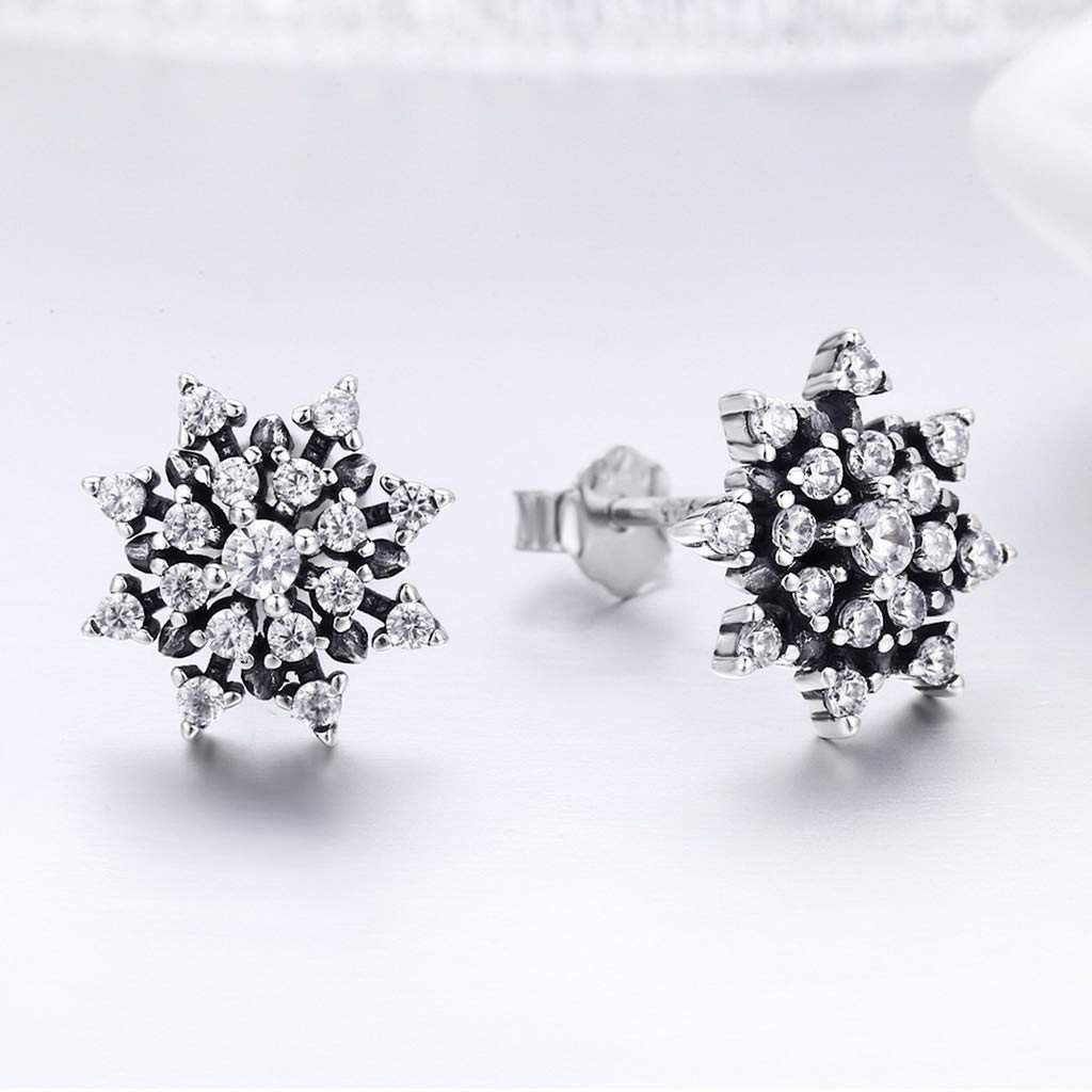 PAHALA 925 Sterling Silver Romantic Snowflake Luminous Crystal Stud Earrings