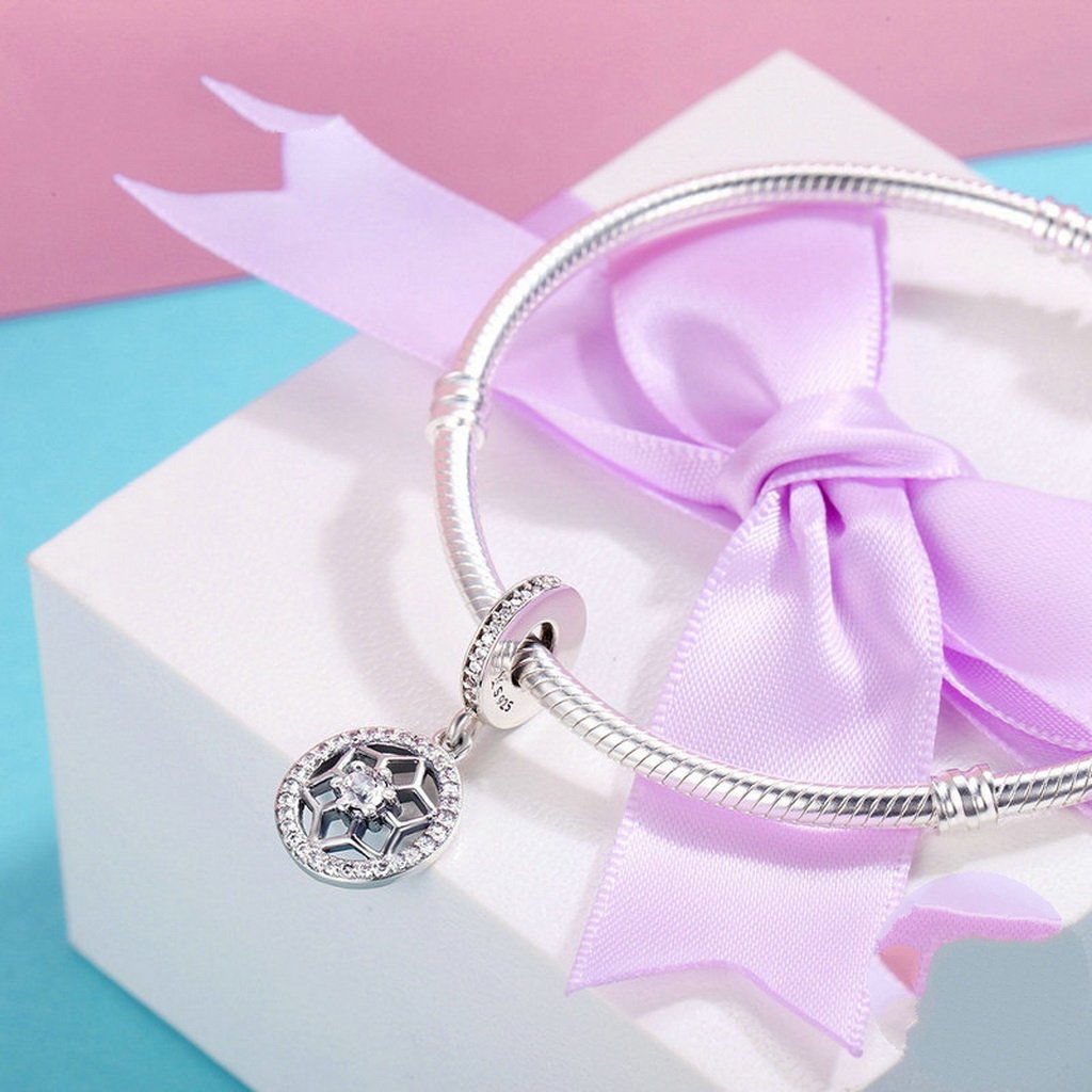 PAHALA 925 Sterling Silver Snowflake Flower with Crystal Charm Bead Fit Bracelet