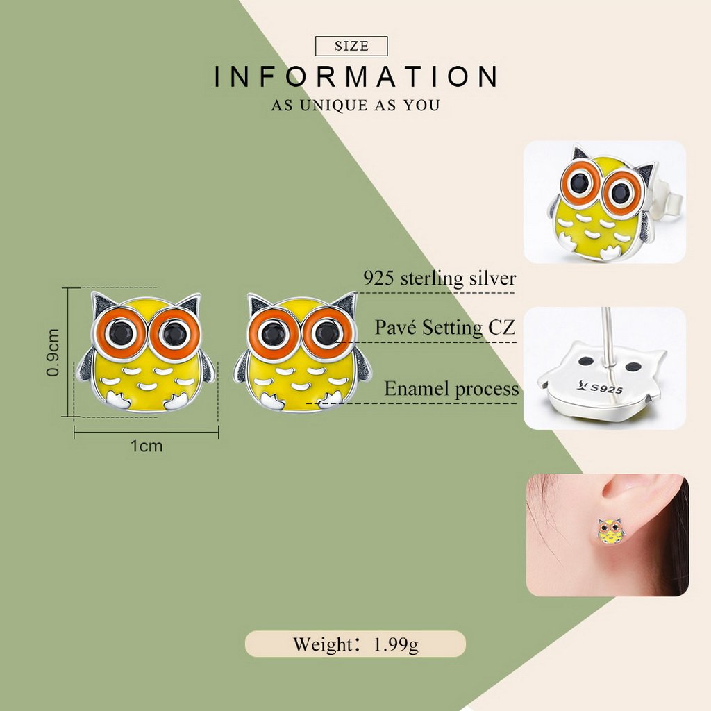 PAHALA 925 Sterling Silver Enamel Cut Owl Party Wedding Stud Earrings