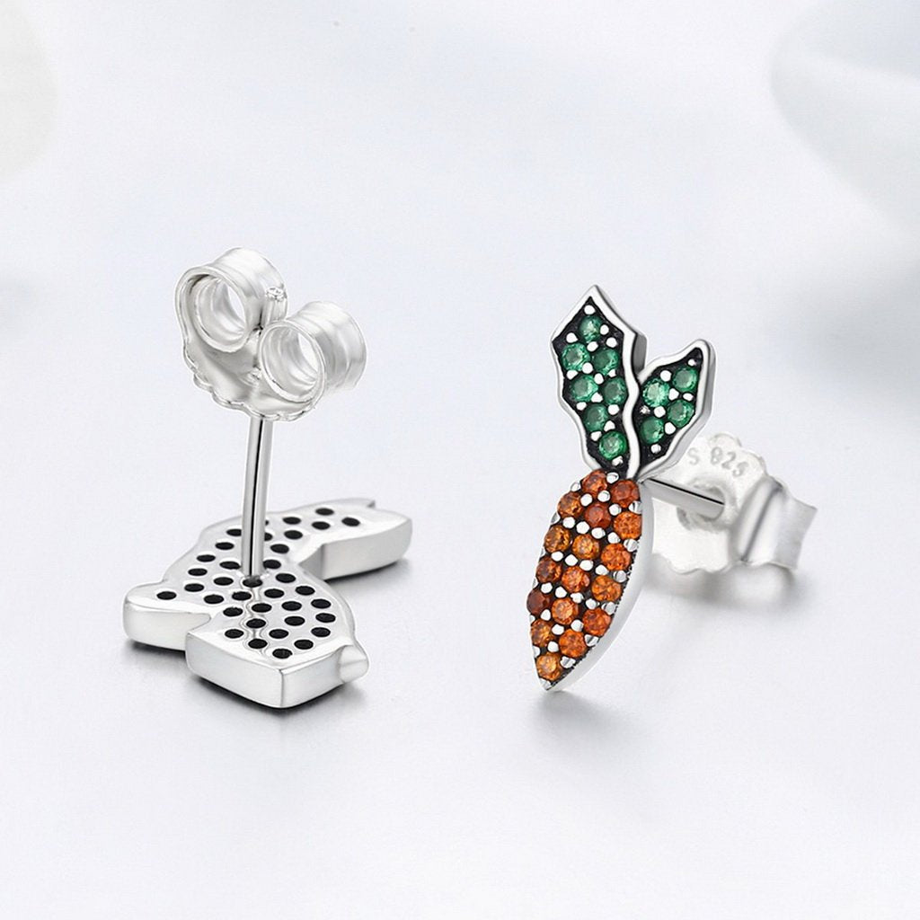 PAHALA 925 Sterling Silver Cute Rabbit Carrot With Crystals Stud Earrings