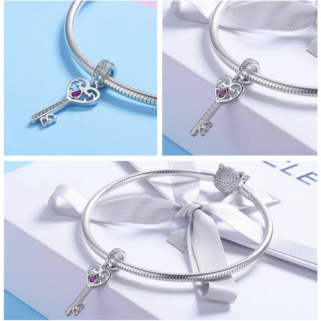 PAHALA 925 Strling Silver Happiness Key in My Heart with Crystals Charms Charm