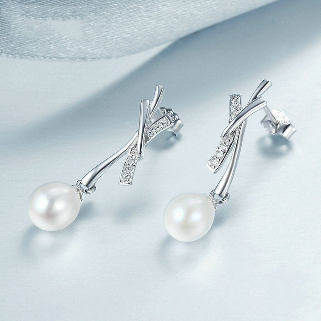 PAHALA 925 Sterling Silver Sparking Freshwater Pearl Party Wedding Drop Earrings