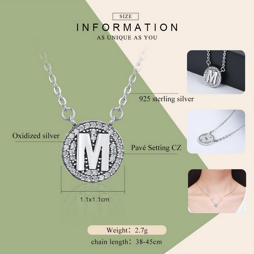 PAHALA 925 Sterling Silver Unique Letter M with Crystals Pendant Necklace
