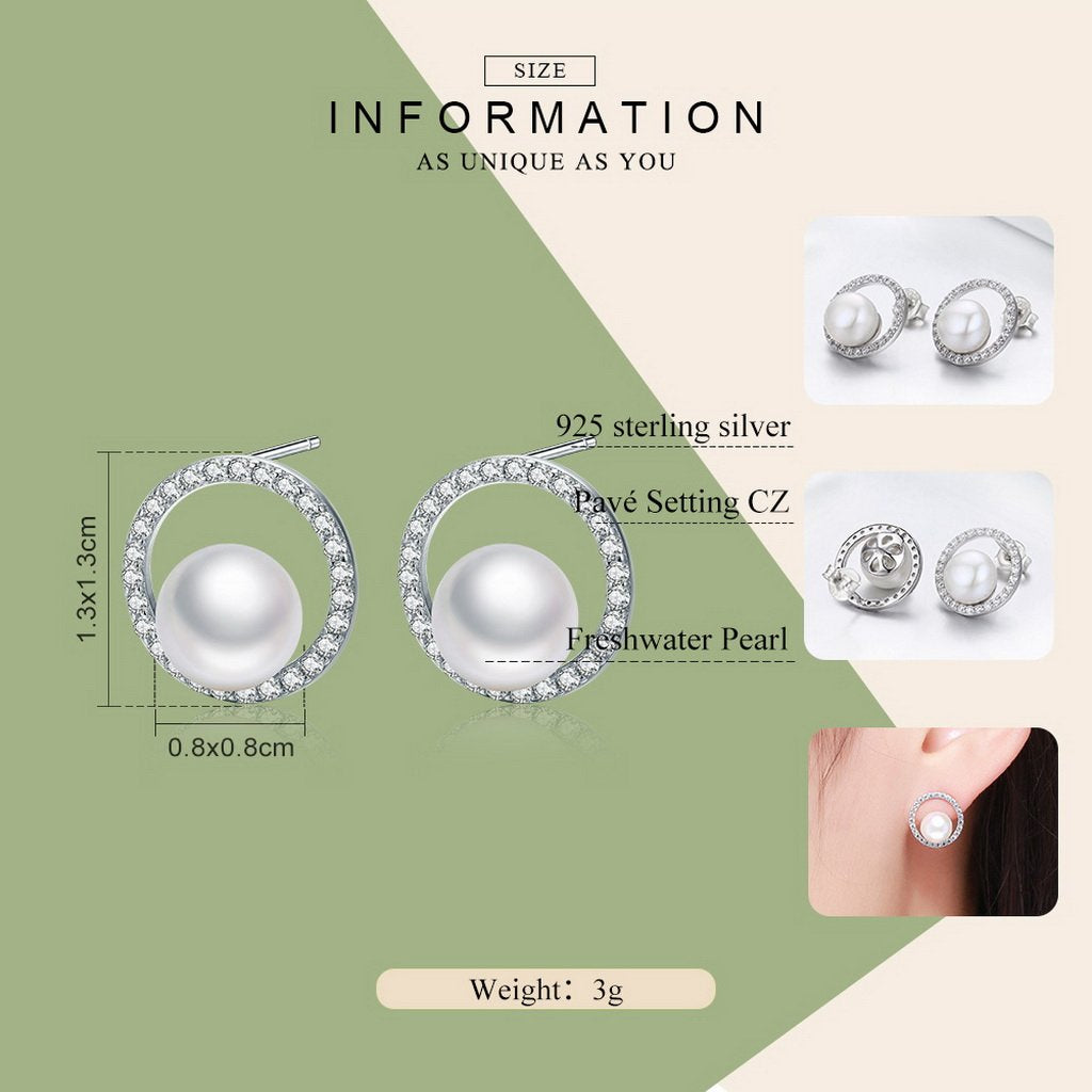 PAHALA 925 Sterling Silver Exquisite Round Luminous With Crystals Stud Earrings