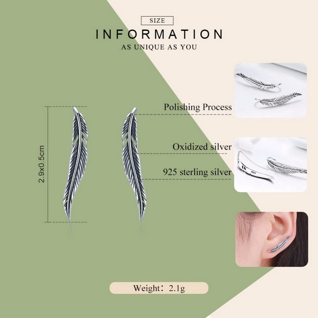 PAHALA 925 Sterling Silver Vintage Feather Wings Long Tassel Earrings