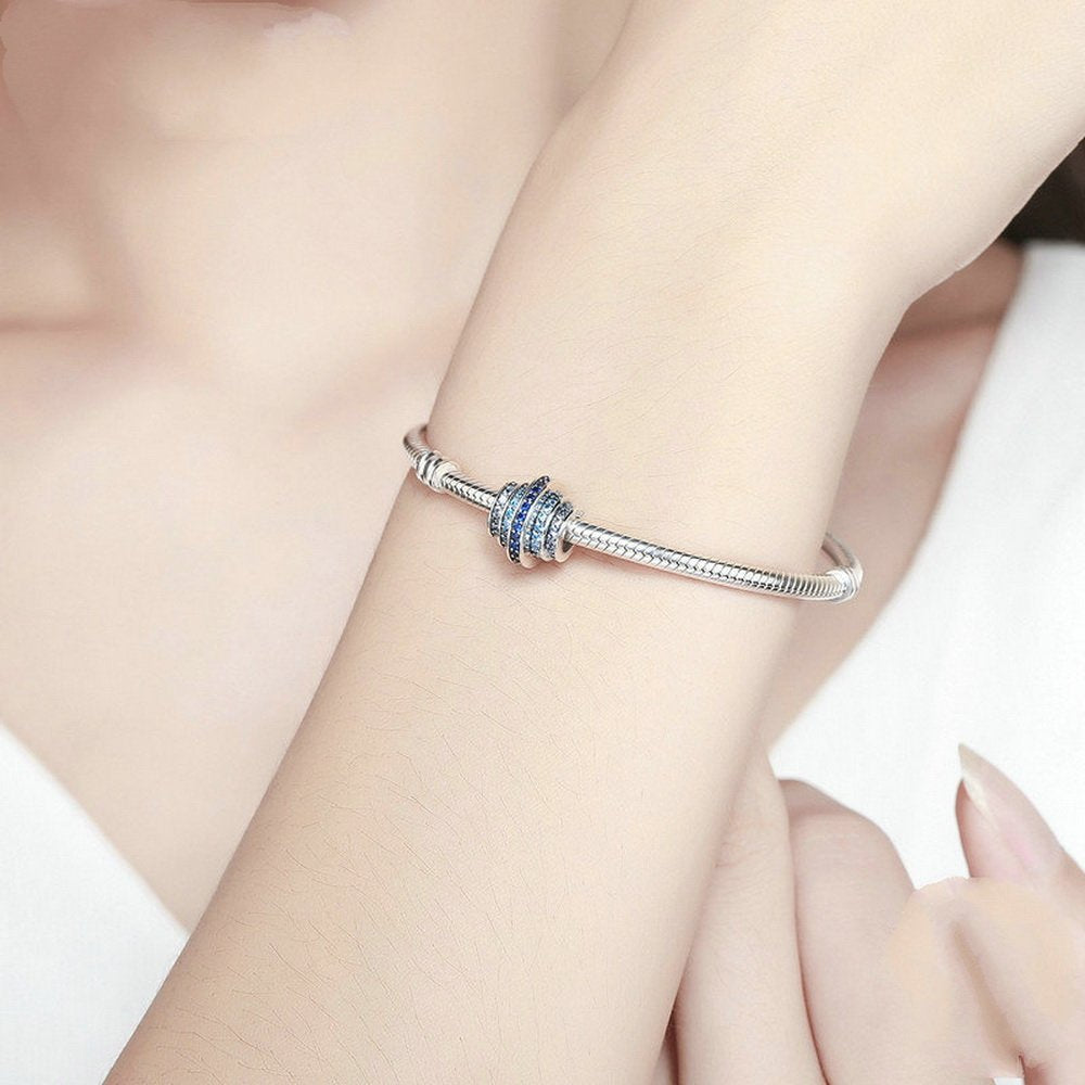 PAHALA 925 Strling Silver Gradual Round Blue Wheel Crystal Charms Fit Bracelets Necklace