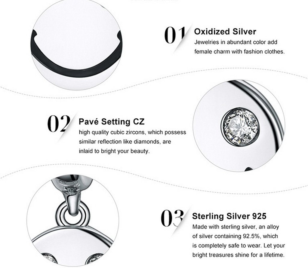 PAHALA 925 Sterling Silver Smile Face with Crystal Charms Fit Bracelets Necklace