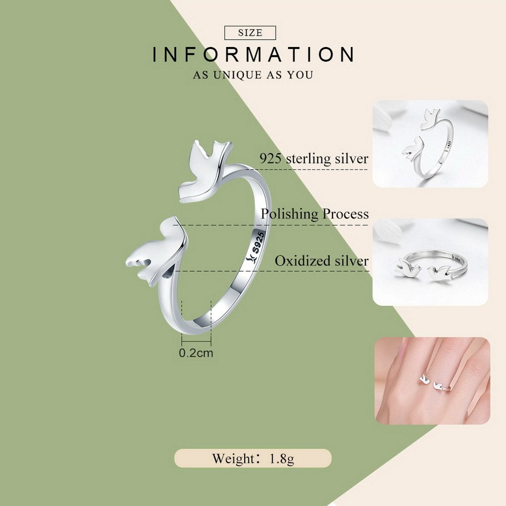 PAHALA 925 Strling Silver Love Doves Love Weeding Party Band Ring