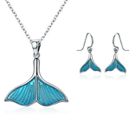PAHALA 925 Sterling Silver Set Ocean Sea Blue Clear CZ Pendant Necklace