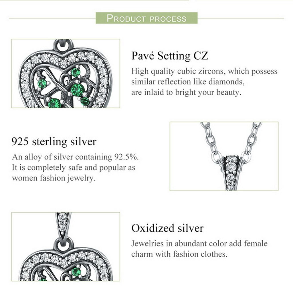 PAHALA 925 Sterling Silver Rhyme of Tree Heart with Crystals Clear CZ Pendant Necklace