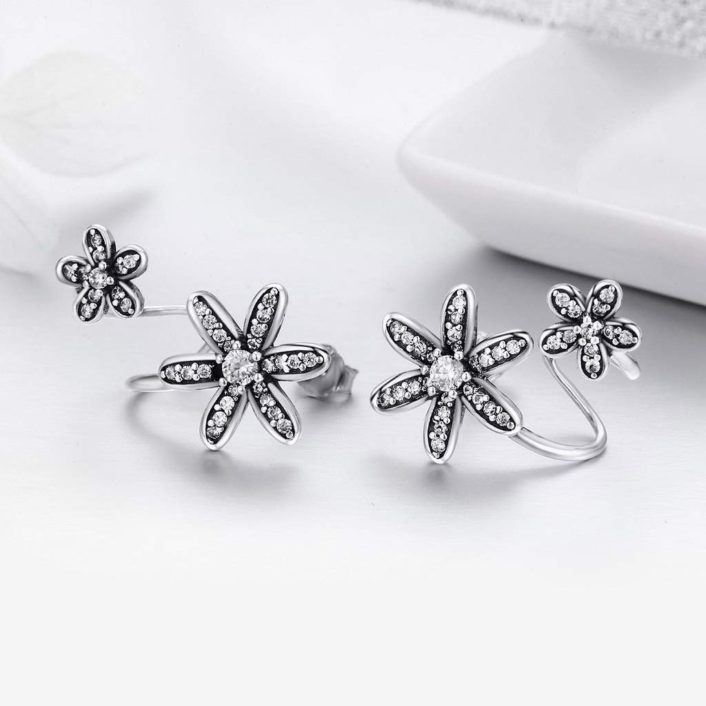 PAHALA 925 Sterling Spring Flower Daisy With Crystals Stud Earrings