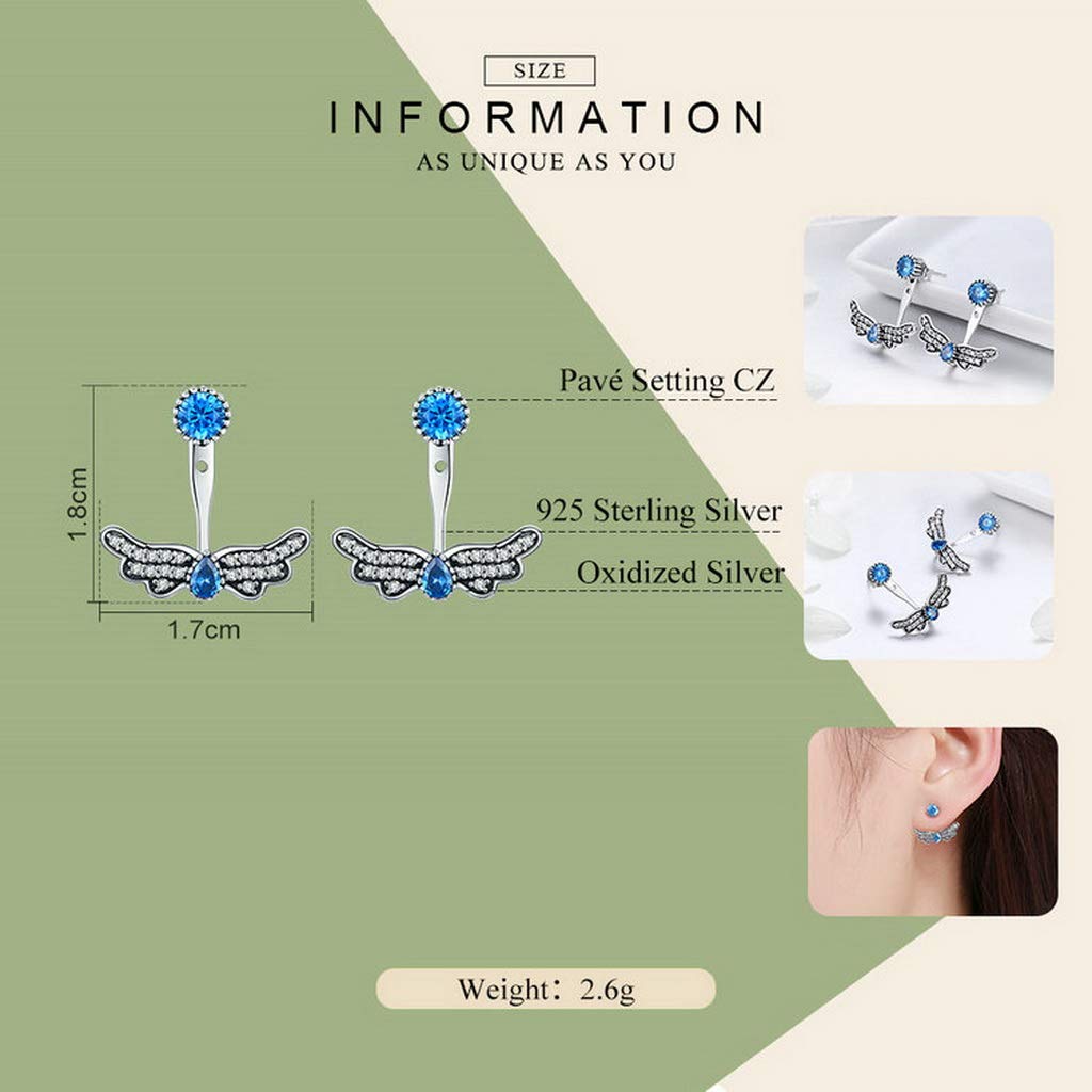 PAHALA 925 Sterling Silver Butterfly Blue Crystal Stud Earrings