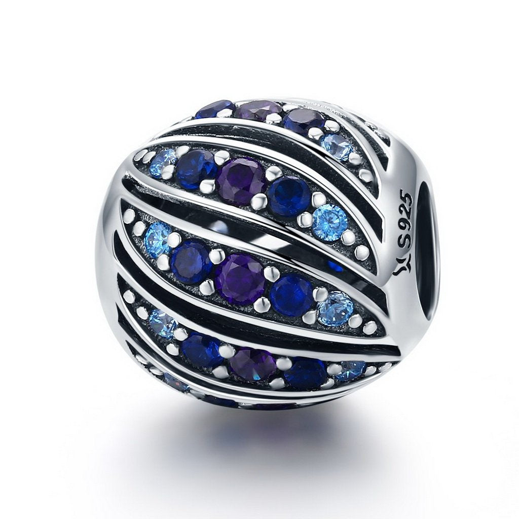 PAHALA 925 Sterling Silver Peacock Blue Crystals Charm Bead